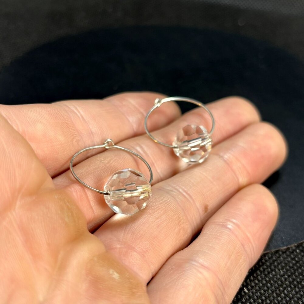 Sterling SIlver 925 Crystal Circle Earrings Hinged Posts Size 0.75'' Diameter - Picture 4 of 8